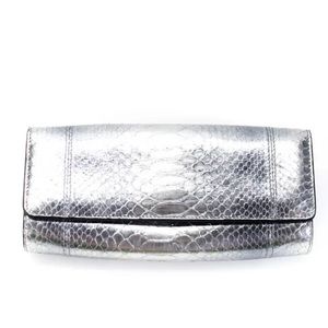 Barbara Bui 🇫🇷 Intermix silver snakeskin leather classic clutch bag sac